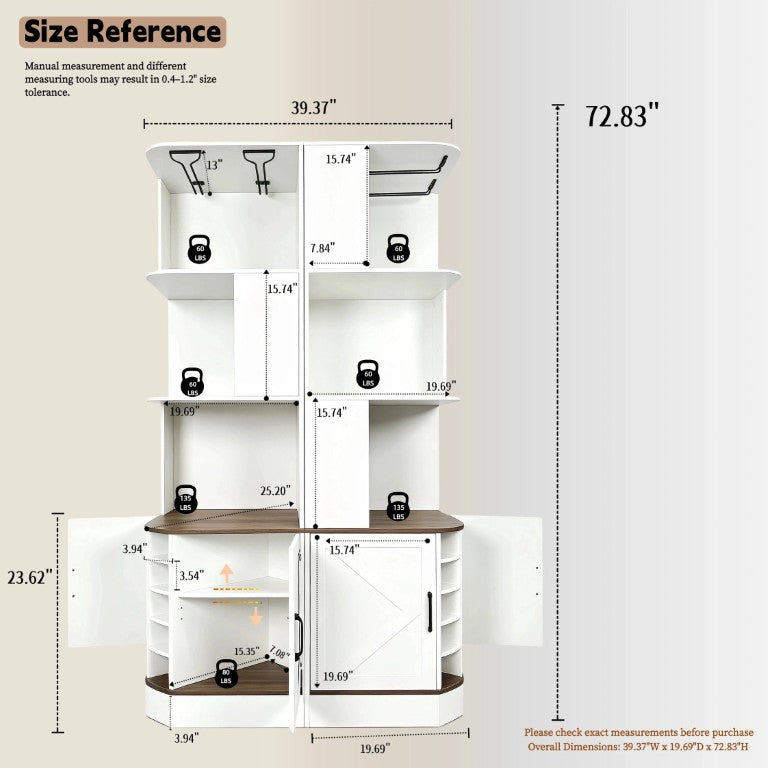 English Elm 2-In-1 Modular Farmhouse Corner Cabinet with Barn Doors Stemware Rack Wine Slots W2977S00003