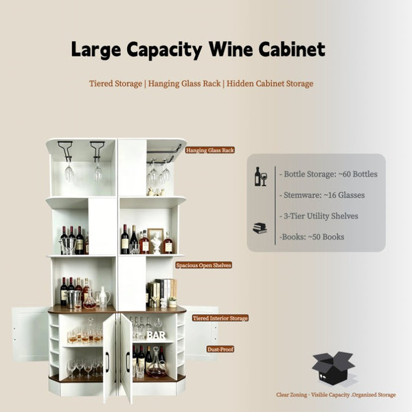 English Elm 2-In-1 Modular Farmhouse Corner Cabinet with Barn Doors Stemware Rack Wine Slots W2977S00003