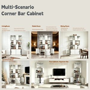 English Elm 2-In-1 Modular Farmhouse Corner Cabinet with Barn Doors Stemware Rack Wine Slots W2977S00003