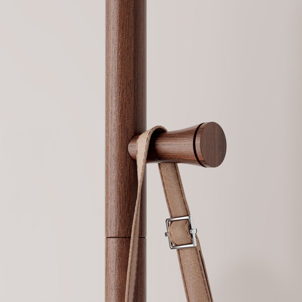 English Elm Coat Rack Solid Wood Walnut Finish Freestanding Entryway Organizer for Slim Modern Spaces W2987P412252