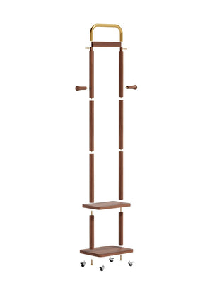 English Elm Coat Rack Solid Wood Walnut Finish Freestanding Entryway Organizer for Slim Modern Spaces W2987P412252