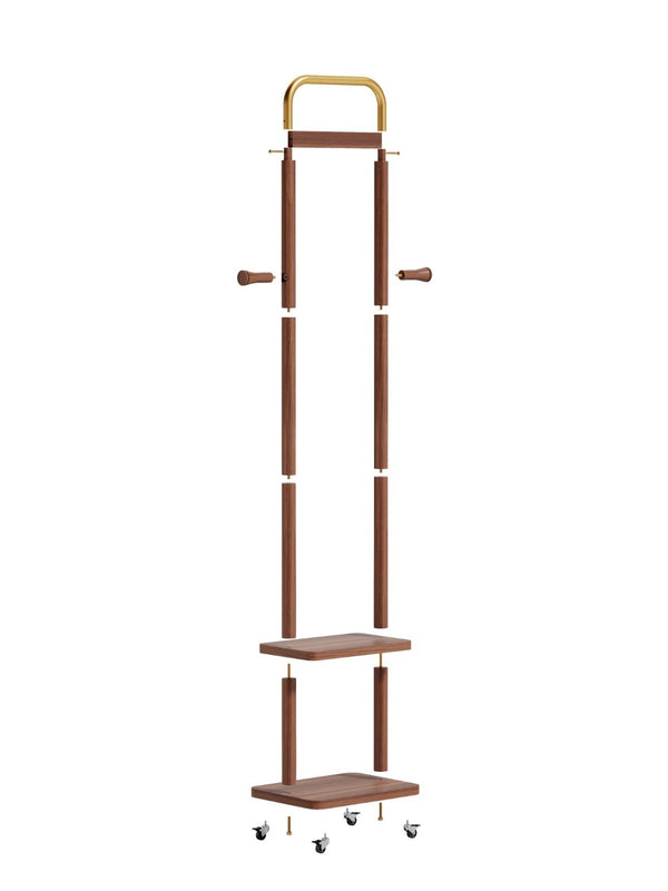 English Elm Coat Rack Solid Wood Walnut Finish Freestanding Entryway Organizer for Slim Modern Spaces W2987P412252