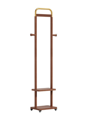 English Elm Coat Rack Solid Wood Walnut Finish Freestanding Entryway Organizer for Slim Modern Spaces W2987P412252