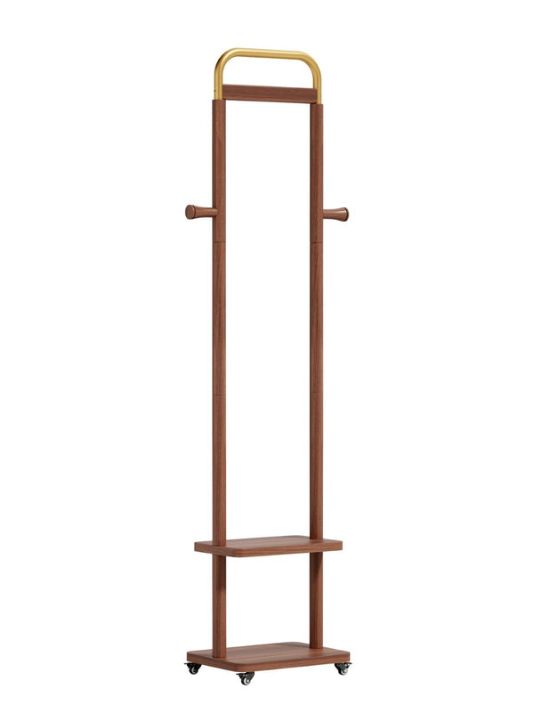 English Elm Coat Rack Solid Wood Walnut Finish Freestanding Entryway Organizer for Slim Modern Spaces W2987P412252