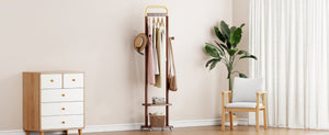 English Elm Coat Rack Solid Wood Walnut Finish Freestanding Entryway Organizer for Slim Modern Spaces W2987P412252