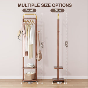 English Elm Coat Rack Solid Wood Walnut Finish Freestanding Entryway Organizer for Slim Modern Spaces W2987P412252