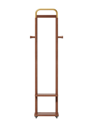 English Elm Coat Rack Solid Wood Walnut Finish Freestanding Entryway Organizer for Slim Modern Spaces W2987P412252