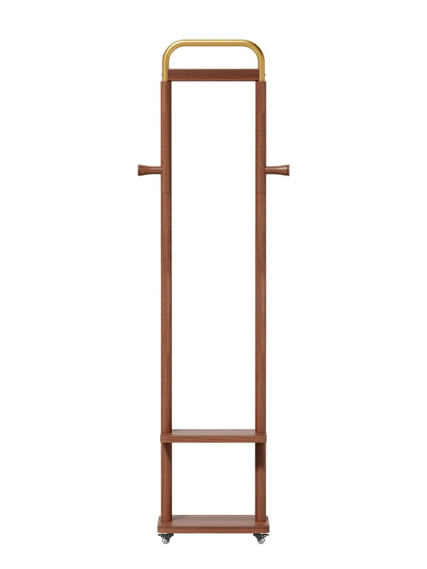 English Elm Coat Rack Solid Wood Walnut Finish Freestanding Entryway Organizer for Slim Modern Spaces W2987P412252