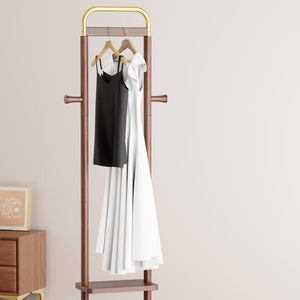 English Elm Coat Rack Solid Wood Walnut Finish Freestanding Entryway Organizer for Slim Modern Spaces W2987P412252
