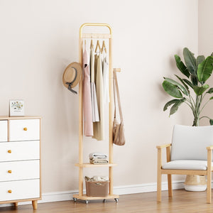 English Elm Coat Rack Freestanding Solid Wood Natural Grain Entryway Organizer for Bedroom Living Room W2987P412415