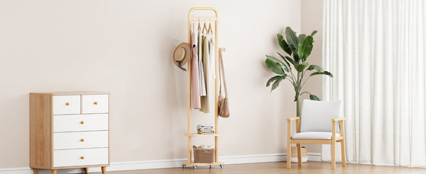 English Elm Coat Rack Freestanding Solid Wood Natural Grain Entryway Organizer for Bedroom Living Room W2987P412415