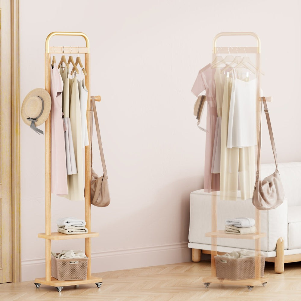 English Elm Coat Rack Freestanding Solid Wood Natural Grain Entryway Organizer for Bedroom Living Room W2987P412415