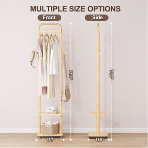 English Elm Coat Rack Freestanding Solid Wood Natural Grain Entryway Organizer for Bedroom Living Room W2987P412415