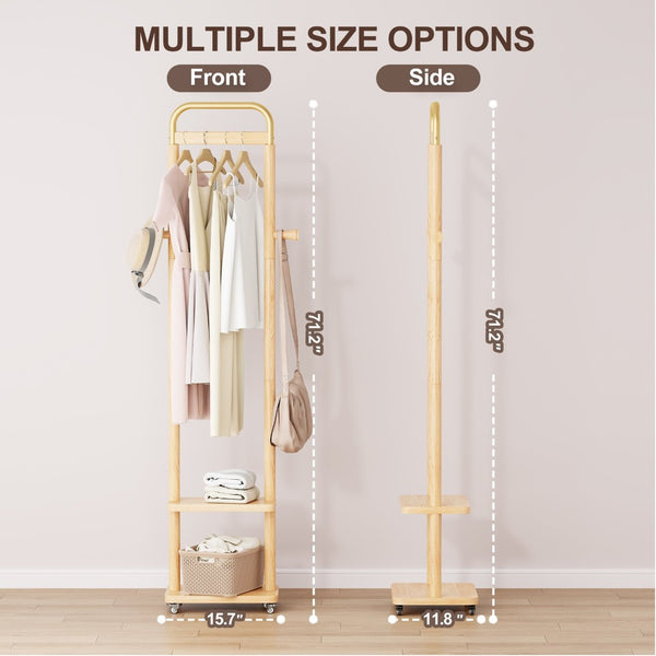English Elm Coat Rack Freestanding Solid Wood Natural Grain Entryway Organizer for Bedroom Living Room W2987P412415