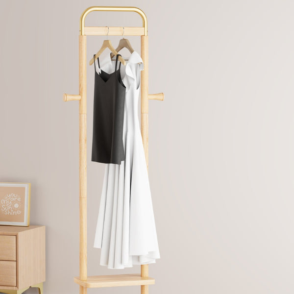 English Elm Coat Rack Freestanding Solid Wood Natural Grain Entryway Organizer for Bedroom Living Room W2987P412415
