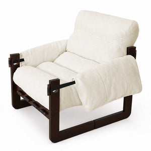 English Elm Chenille Upholstered Accent Chair with Rolled Arms Wooden Frame for Reading Nook or Living Room Beige W2989P400343