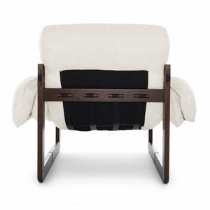English Elm Chenille Upholstered Accent Chair with Rolled Arms Wooden Frame for Reading Nook or Living Room Beige W2989P400343