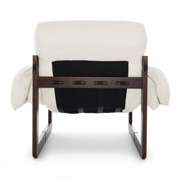 English Elm Chenille Upholstered Accent Chair with Rolled Arms Wooden Frame for Reading Nook or Living Room Beige W2989P400343