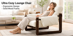 English Elm Chenille Upholstered Accent Chair with Rolled Arms Wooden Frame for Reading Nook or Living Room Beige W2989P400343