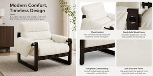 English Elm Chenille Upholstered Accent Chair with Rolled Arms Wooden Frame for Reading Nook or Living Room Beige W2989P400343