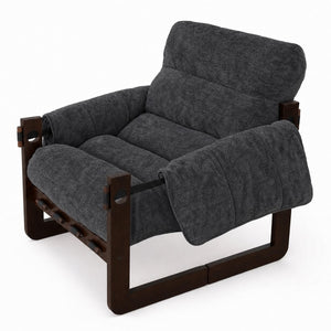 English Elm Chenille Upholstered Accent Chair with Rolled Arms Wooden Frame for Reading Nook or Living Room Dark Gray W2989P400348