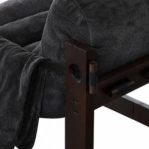 English Elm Chenille Upholstered Accent Chair with Rolled Arms Wooden Frame for Reading Nook or Living Room Dark Gray W2989P400348