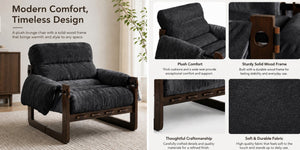 English Elm Chenille Upholstered Accent Chair with Rolled Arms Wooden Frame for Reading Nook or Living Room Dark Gray W2989P400348