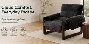 English Elm Chenille Upholstered Accent Chair with Rolled Arms Wooden Frame for Reading Nook or Living Room Dark Gray W2989P400348