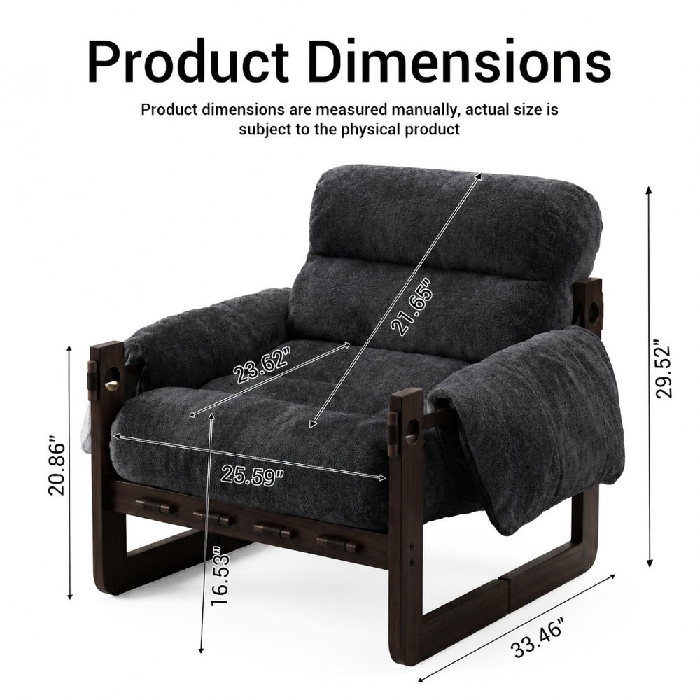 English Elm Chenille Upholstered Accent Chair with Rolled Arms Wooden Frame for Reading Nook or Living Room Dark Gray W2989P400348