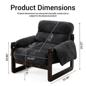 English Elm Chenille Upholstered Accent Chair with Rolled Arms Wooden Frame for Reading Nook or Living Room Dark Gray W2989P400348