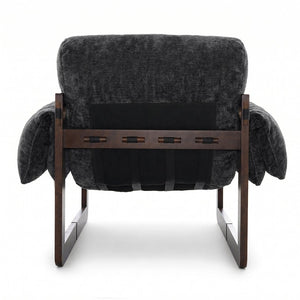 English Elm Chenille Upholstered Accent Chair with Rolled Arms Wooden Frame for Reading Nook or Living Room Dark Gray W2989P400348