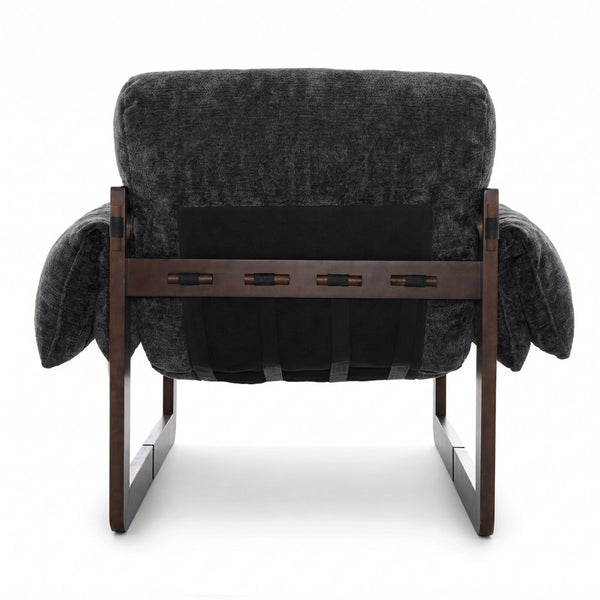 English Elm Chenille Upholstered Accent Chair with Rolled Arms Wooden Frame for Reading Nook or Living Room Dark Gray W2989P400348
