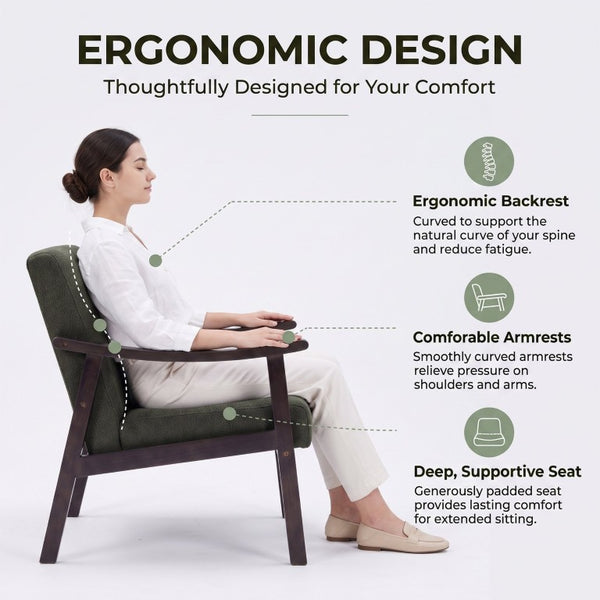 English Elm Medieval-Inspired Wingback Armchair Solid Wood Legs Upholstered Reading Accent Seat W2989P506959