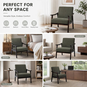 English Elm Medieval-Inspired Wingback Armchair Solid Wood Legs Upholstered Reading Accent Seat W2989P506959