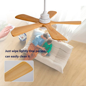 English Elm Hot 42 Inch Sycamore Wood Blade Ceiling Fan with LED Light and Remote Control Oak Natural Wood + Antique White 5 Blades - A W2991P334790