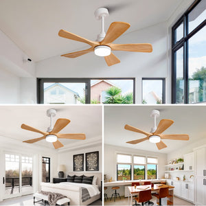 English Elm Hot 42 Inch Sycamore Wood Blade Ceiling Fan with LED Light and Remote Control Oak Natural Wood + Antique White 5 Blades - A W2991P334790