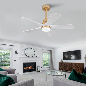 English Elm Hot 42 Inch Sycamore Wood Blade Ceiling Fan with LED Light and Remote Control Gold+White 5 Blades W2991P334791