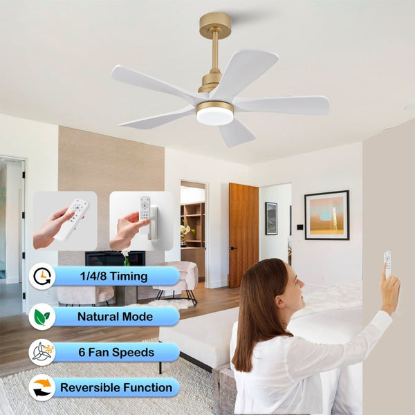 English Elm Hot 42 Inch Sycamore Wood Blade Ceiling Fan with LED Light and Remote Control Gold+White 5 Blades W2991P334791