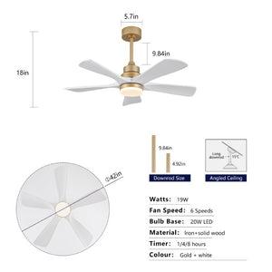 English Elm Hot 42 Inch Sycamore Wood Blade Ceiling Fan with LED Light and Remote Control Gold+White 5 Blades W2991P334791