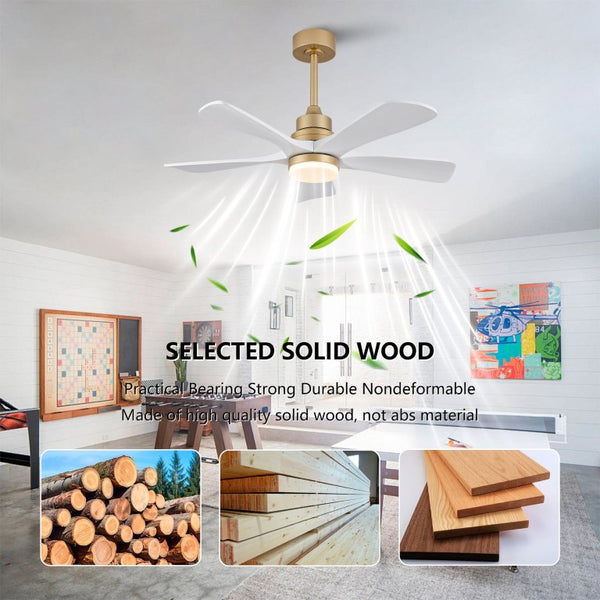 English Elm Hot 42 Inch Sycamore Wood Blade Ceiling Fan with LED Light and Remote Control Gold+White 5 Blades W2991P334791