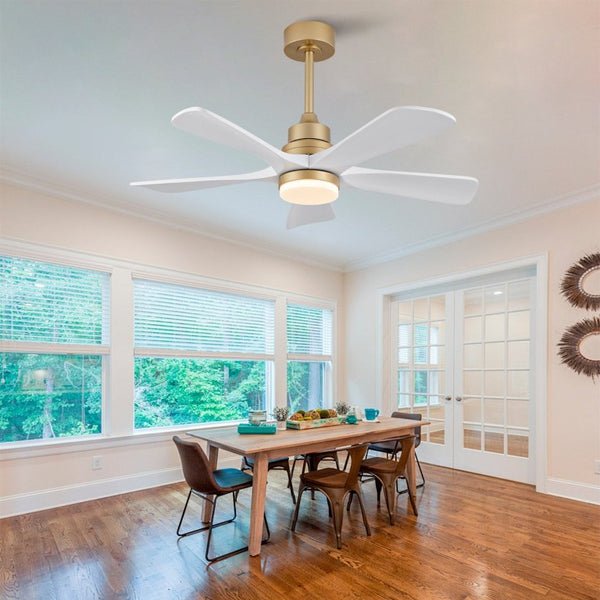 English Elm Hot 42 Inch Sycamore Wood Blade Ceiling Fan with LED Light and Remote Control Gold+White 5 Blades W2991P334791