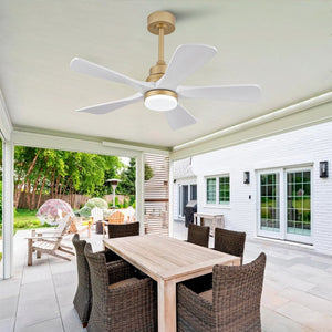 English Elm Hot 42 Inch Sycamore Wood Blade Ceiling Fan with LED Light and Remote Control Gold+White 5 Blades W2991P334791