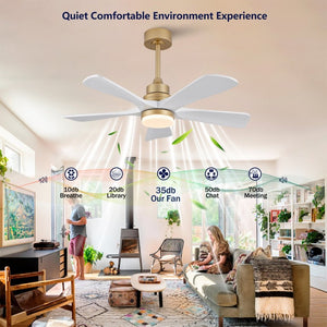 English Elm Hot 42 Inch Sycamore Wood Blade Ceiling Fan with LED Light and Remote Control Gold+White 5 Blades W2991P334791