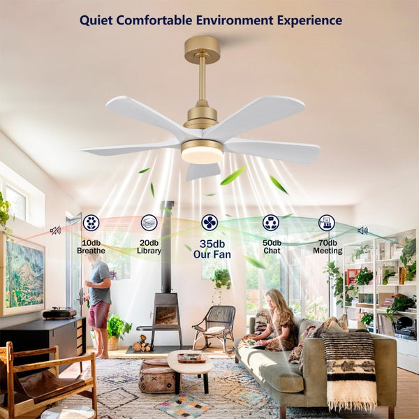 English Elm Hot 42 Inch Sycamore Wood Blade Ceiling Fan with LED Light and Remote Control Gold+White 5 Blades W2991P334791