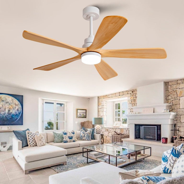 English Elm Hot 52 Inch Sycamore Wood Blade Ceiling Fan with Dimmable LED Light and Remote W2991P334793