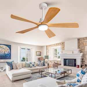English Elm Hot 52 Inch Sycamore Wood Blade Ceiling Fan with Dimmable LED Light and Remote W2991P334793