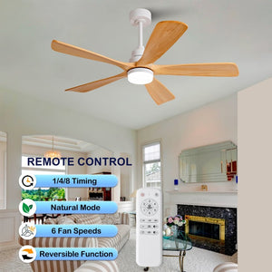 English Elm Hot 52 Inch Sycamore Wood Blade Ceiling Fan with Dimmable LED Light and Remote W2991P334793