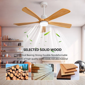 English Elm Hot 52 Inch Sycamore Wood Blade Ceiling Fan with Dimmable LED Light and Remote W2991P334793