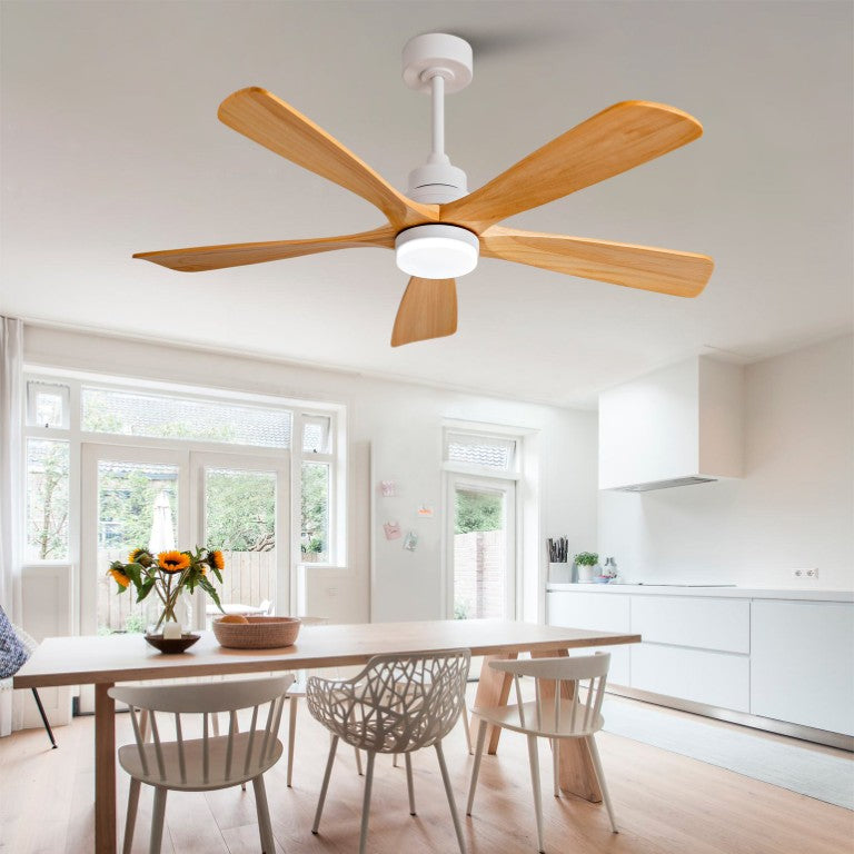 English Elm Hot 52 Inch Sycamore Wood Blade Ceiling Fan with Dimmable LED Light and Remote W2991P334793