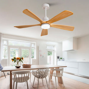 English Elm Hot 52 Inch Sycamore Wood Blade Ceiling Fan with Dimmable LED Light and Remote W2991P334793